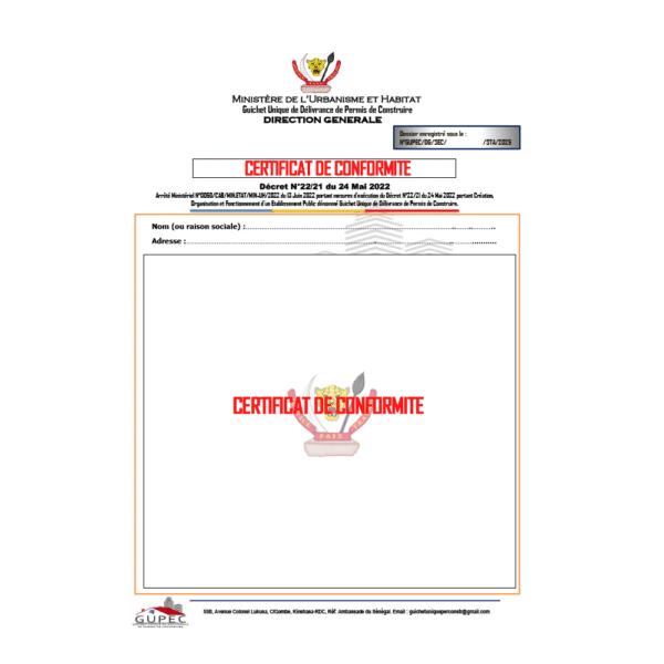 Certificat de Conformité